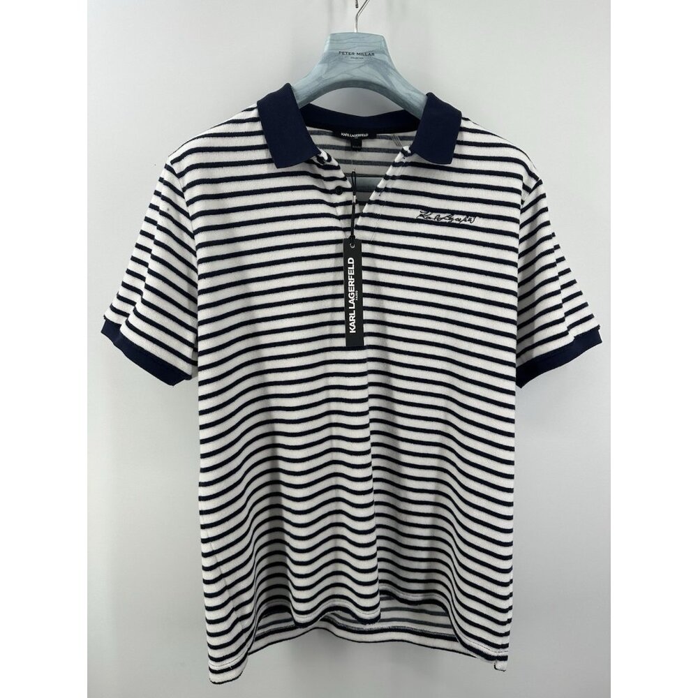 Karl Lagerfeld Navy & White Terry Polo T-Shirt - Size XL (X7)